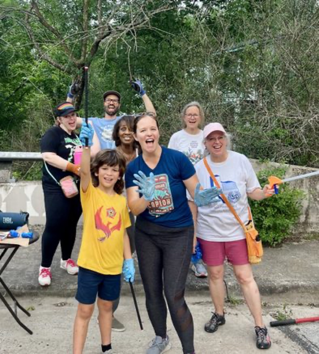 Volunteers at a neighborhood creek cleanup